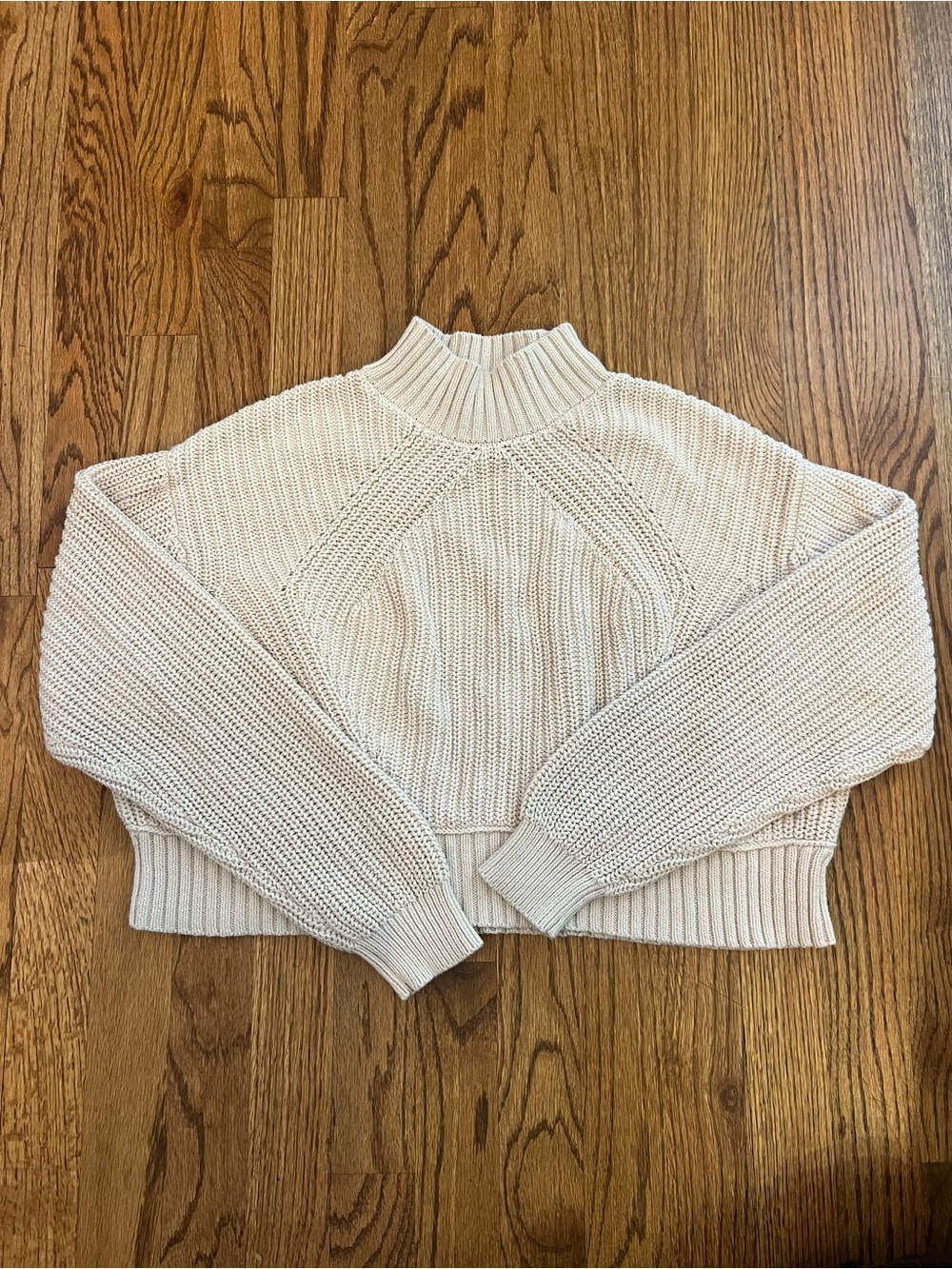 100% Cotton Women's Cream Mock Neck Cropped Knit Sweater